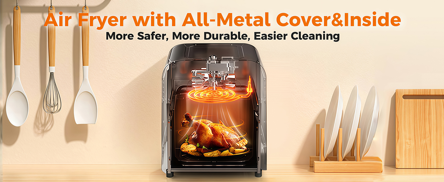 bear air fryer all metal 6.4qt large visible window 