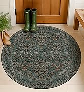 Dark Green 3ft Round Washable Entryway Rug, Soft Round Rugs for Kitchen, Bathroom, Living Room, B...