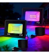 L LOHAS LED 30W Flood Light Outdoor, RGB Landscape Lighting with Remote Control, DIY Scenes - Tim...
