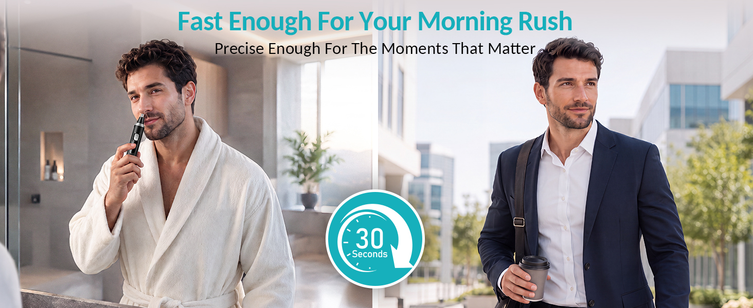 Text reads 'AI Imaging For Your Meeting Needs'. Two men in business attire with turquoise circular logo/icon between them in office setting.
