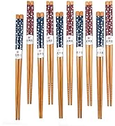 10 Pairs Reusable Bamboo Chopsticks, Falling Sakura Pattern Natural Bamboo Wood Chopsticks, 8.8In...