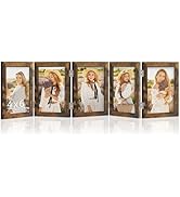 DUENPY 5 Folding 4x6 Picture Frame Horizontal Engineered Wood Accordion Photo Frame with Plexigla...