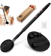 GEENOA Silicone Back Scrubber &amp; Soft Bath Glove 2PCS, 16''- 24'' Extendable Shower Scrubber with ...