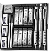 Nicpro 3PCS Blocky Gear 0.5 mm Metal Mechanical Pencils Set with Case, Lead Drafting Pencil with ...