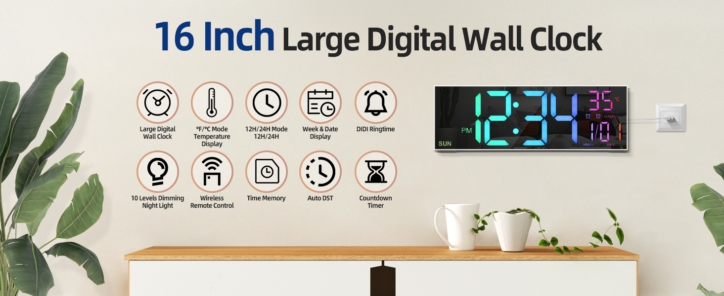 24 hour modern silent big extra large led display digital wall gym clocks