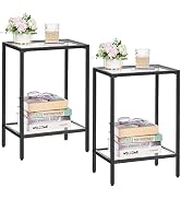 HOMSHO Side Tables Set of 2, End Tables with Tempered Glass, 2-Tier Nightstands with Storage Shel...