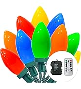 27.5FT C9 LED Christmas Lights Outdoor Battery Operated Lights with 8 Mode Remote Control, 50 Twi...