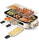 Pukomc Electric Indoor Grill,2 in 1 Indoor Grills for Kitchen with Grill Net &amp; Non-Stick Cooking ...