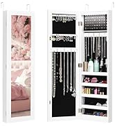 Giantex 12 LEDs Jewelry Armoire Wall Door Mounted, Jewelry Cabinet Organizer with Full-length Mir...