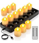 PChero Rechargeable Flameless Candles with Remote Timer &amp; Charging Base, 12 Pack Votive Candles B...