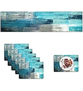 Mcalk Farmhouse Turquoise Table Runner and Placemats Set of 6 Pieces,Teal Turquoise Placemats Mod...