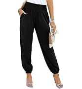 Dokotoo Womens High Waisted Pants Summer Casual Loose Wide Leg Palazzo Flowy Beach Trousers with ...