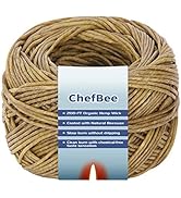 CHEFBEE 200 FT Organic Hemp Wick, Well Coated Natural Beeswax for Hemp Wick Lighter or Candle Mak...
