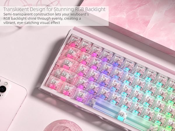 Clear Keycaps, Pink Shine Through Keycaps, Jelly Keycap Transparent keyboard Caps