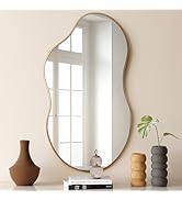 SHYFOY Large Irregular Wall Mirror Decorative, 22"x43" Antique-Gold Mirror for Wall Decor Wavy Ac...
