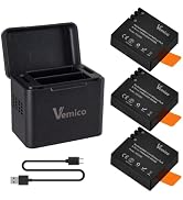 Vemico Action Camera Battery Charger 3-Pack 1350mAh PG1050 Battery LED Dual-Charger Box USB-C Cab...