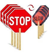 4 Pack Stop Slow Sign, 13” x 13” Handheld Stop Sign, Aluminum Crossing Guard Signs with Handle, D...