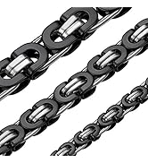 ChainsHouse Flat Byzantine Link Necklace for Men 6mm/8mm/10mm Width, 18K Gold Plated/Stainless St...