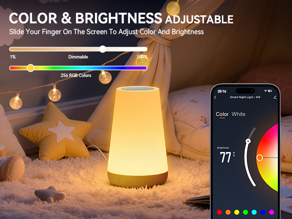 App-controlled smart lamp with 256 RGB colors and stepless brightness adjustment