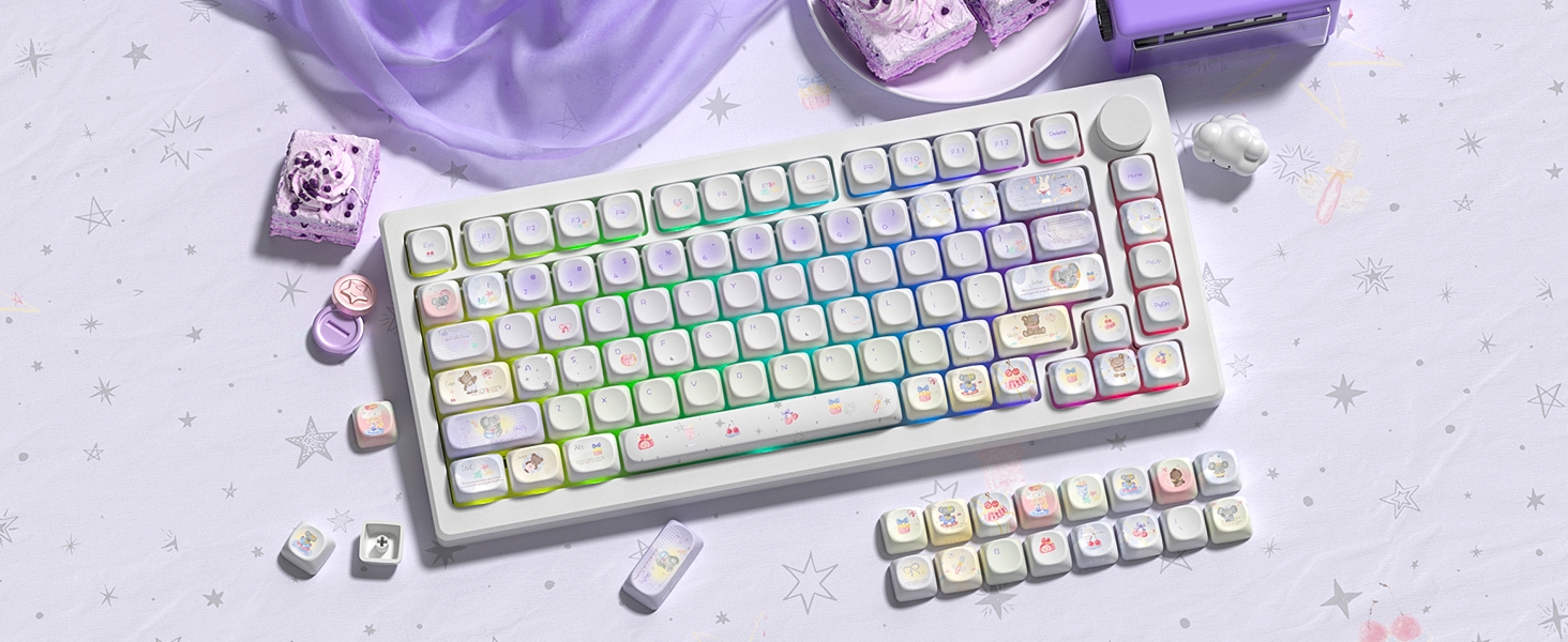 Cute PBT Keycaps Set,Kawai Keycaps MOA Profile,Colored Creamy Keycap