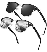 LINVO Polarized Semi Rimless Sunglasses for Men Women, Classic Retro Shades Half Frame Driving Su...