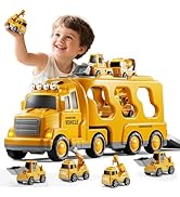 DULONIME Construction Truck Toys Set for Kids Aged 1 2 3 4 5 6 7 8, Truck Playset with Toy Cars, ...
