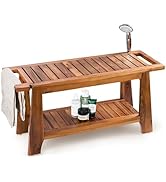 Tinamo 34”L Teak Shower Bench for Inside Showers- 400 Lbs Capacity-Teak Shower Stool, Wooden Bath...