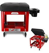 FreekyFit Rolling Creeper Garage Shop Seat for Men, Padded Mechanics Stool with Tool Tray Storage...