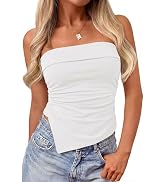 PRETTYGARDEN Going Out Tube Tops for Women Trendy Summer 2026 Asymmetrical Ruched Strapless Bande...