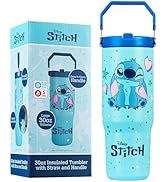 Get Trend Disney Stitch Tumbler with Straw 30oz Kids Teens Insulated Cup with Lid Handle Travel M...