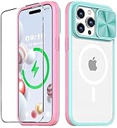 WATEFULL Clear Case Compatible with iPhone 15 Pro MagSafe Sliding Camera Lens Cover, [Strong Magn...