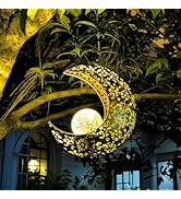 QCF Solar Garden Hanging Moon Lights Outdoor Decor,Metal Lanterns Art Decorations for Outside Yar...