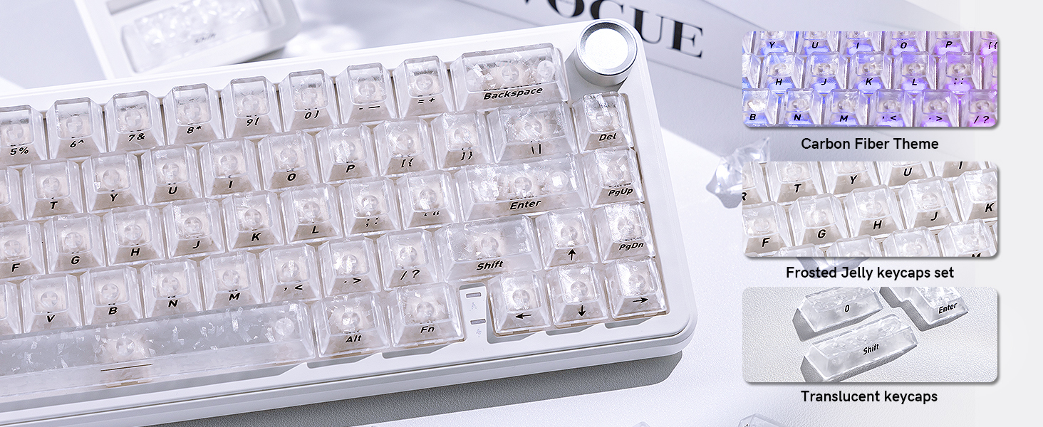 White Clear Translucent keycaps,Shine Throug Key caps,Side Print,Cherry Profile custom Keycaps