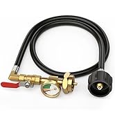 3FT Propane Refill Adapter for 1 lb. Tanks, with Flexible Hose, Pressure Gauge &amp; ON/OFF Valve, He...