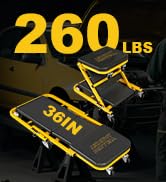 YELLOW JACKET Garage Creeper Seat, 2-in-1 Mechanic Creeper, 36 Inches Foldable Z Garage Seat