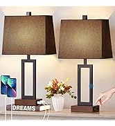 23.5" Black Touch Control Table Lamps Set of 2, Bedside Lamps with 2 USB Charging Ports &amp; AC Outl...