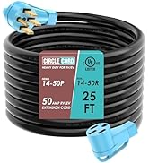 CircleCord UL Listed 50 Amp 25 Feet RV/EV Extension Cord, Heavy Duty 6/3+8/1 Gauge STW Wire, NEMA...