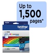 Brother Genuine LC406C Standard Yield Cyan Ink: Up to 1,500 pages*