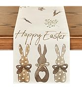 Artoid Mode Carrots Rabbit Bunny Happy Easter Table Runner, Spring Summer Seasonal Holiday Kitche...