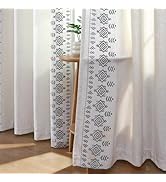 Joydeco Silver Grey Embroidered Curtains 63 Inch Long 2 Panel Set, Boho Patterned Linen Drapes fo...