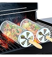Rolling Grill Basket(2PCS), Removable Wooden Handle, 304 Stainless Steel, Grilling Accessories To...