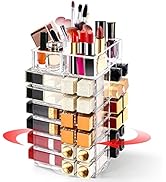 FODIENS Acrylic Lipstick Tower Holder, 360 Degree Rotating Makeup Cosmetic Lipsticks Organizer wi...