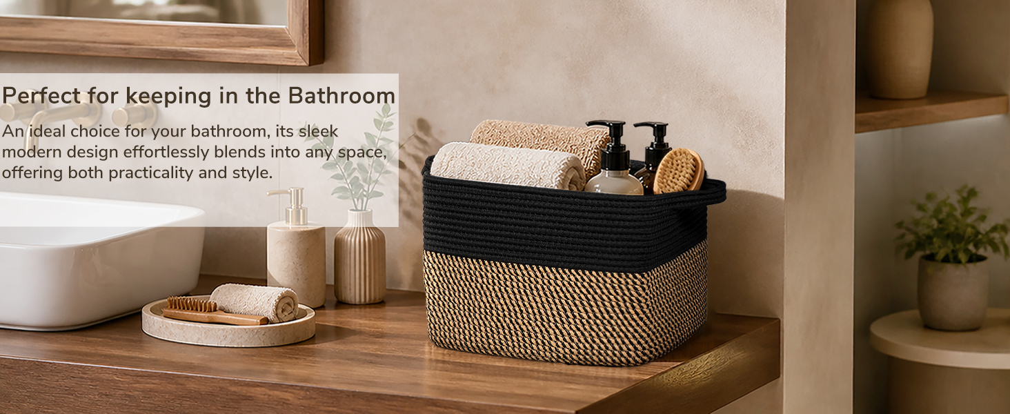 Goodpick Square Woven Rope Basket with Handles