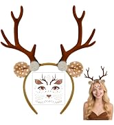 Deer Antlers Headband &amp; Temporary Tattoos Set- Deer Ears Costume for Women Adults, Cute Reindeer ...