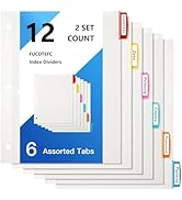 Binder Dividers with Tabs, White Sheet Protectors for 3 Ring Binder, 3 Hole Punch Dividers in 6 C...
