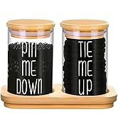 Funny Apothecary Jars 2 Pack Hair Tie Holder Organizers Bathroom Canisters with Tray Bobby Pin Ho...