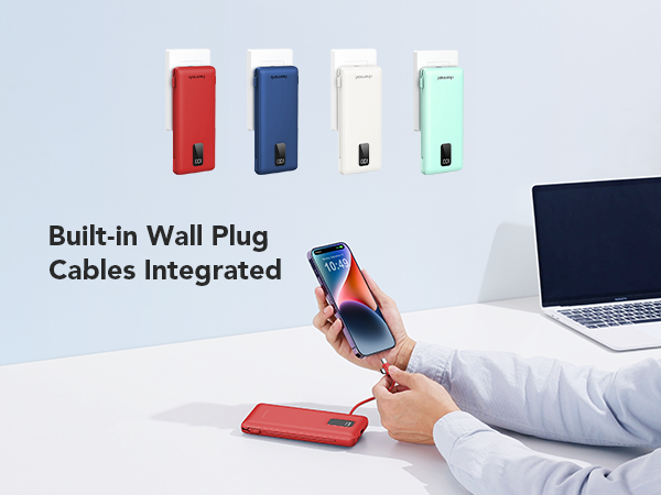 Portable charger with built-in cables