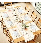 ANNA QUEEN Floral Table Runner and Placemats Set of 6, 13"x72" Beige Blossom Table Runner with 12...