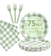 Sage Green Gingham Plates and Napkins