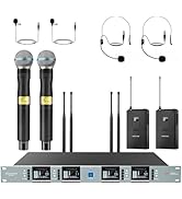 Wireless Microphone System 4 Channel with 4x100 UHF Adjustable Frequency,UHF Metal Cordless Handh...